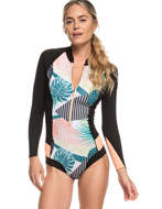 ROXY Mutino Donna 1mm POP Surf LS Back Zip Bikini Cut Shorty Springsuit Wetsuit Black