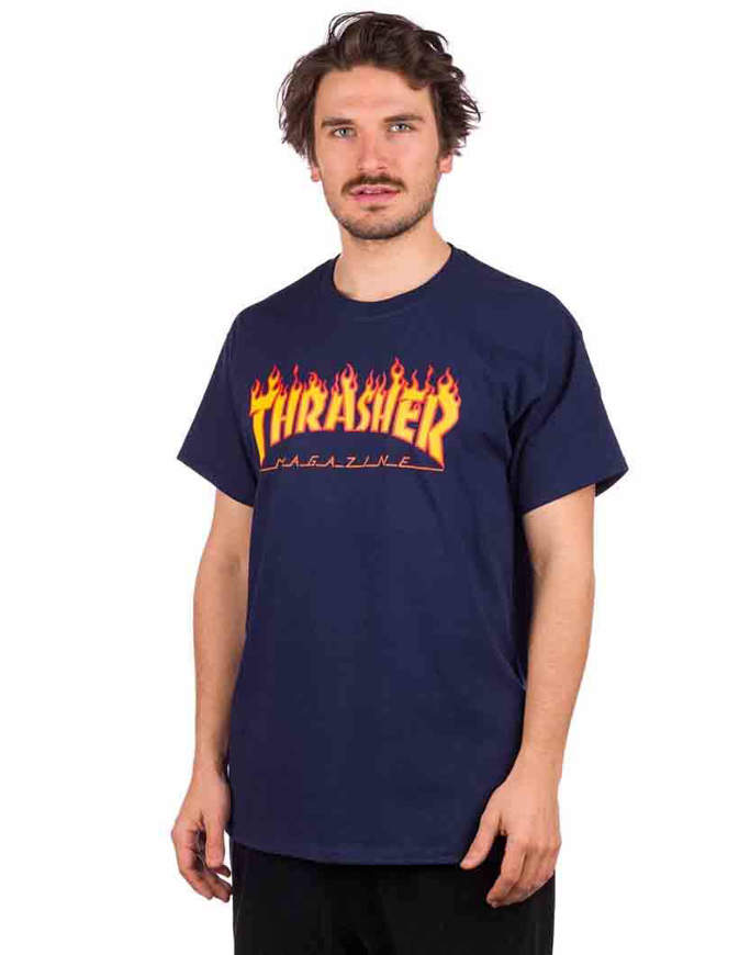 THRASHER T Shirt Short Sleeve Flame Blue Impact shop action