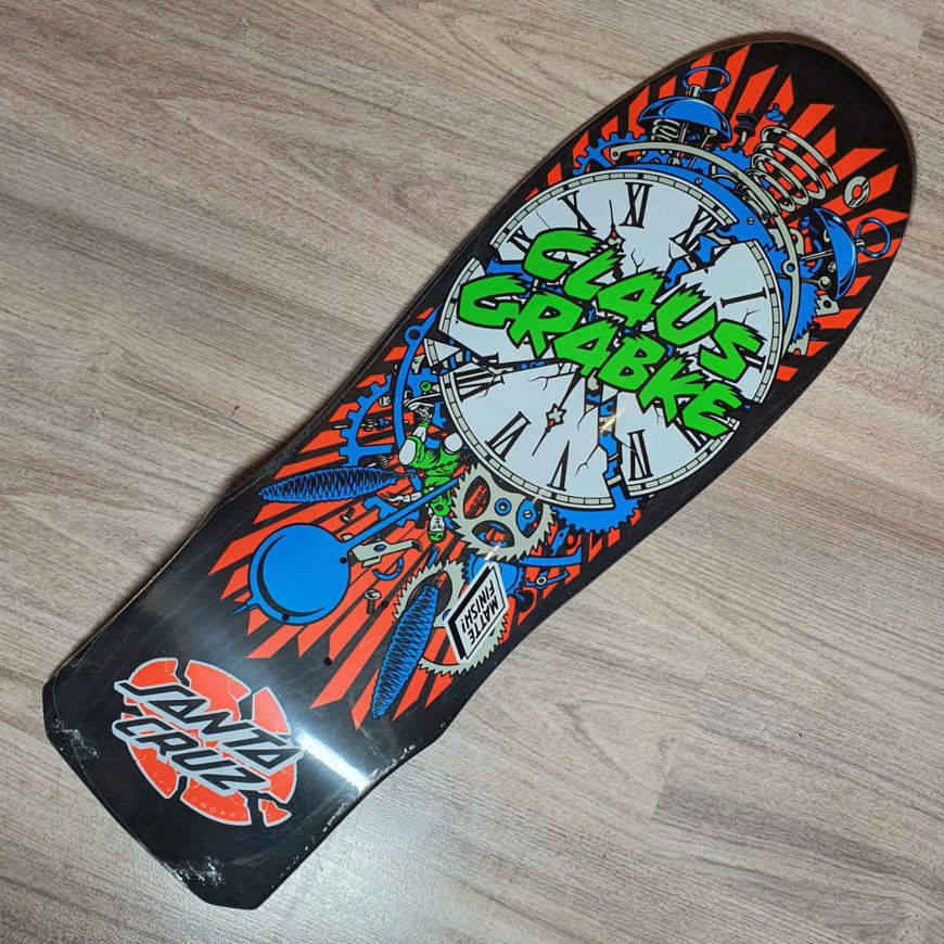 Skateboard Deck Old School Santa Cruz Reissue Grabke Exploding Clock Black 10.04''