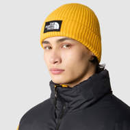 Berretto con risvolto e logo  box giallo oro The North Face