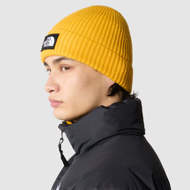 Berretto con risvolto e logo  box giallo oro The North Face